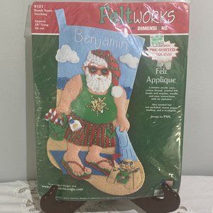 SOLD1  NWT 8121 Dimensions Applique Beach Santa Christmas stocking kit 18"